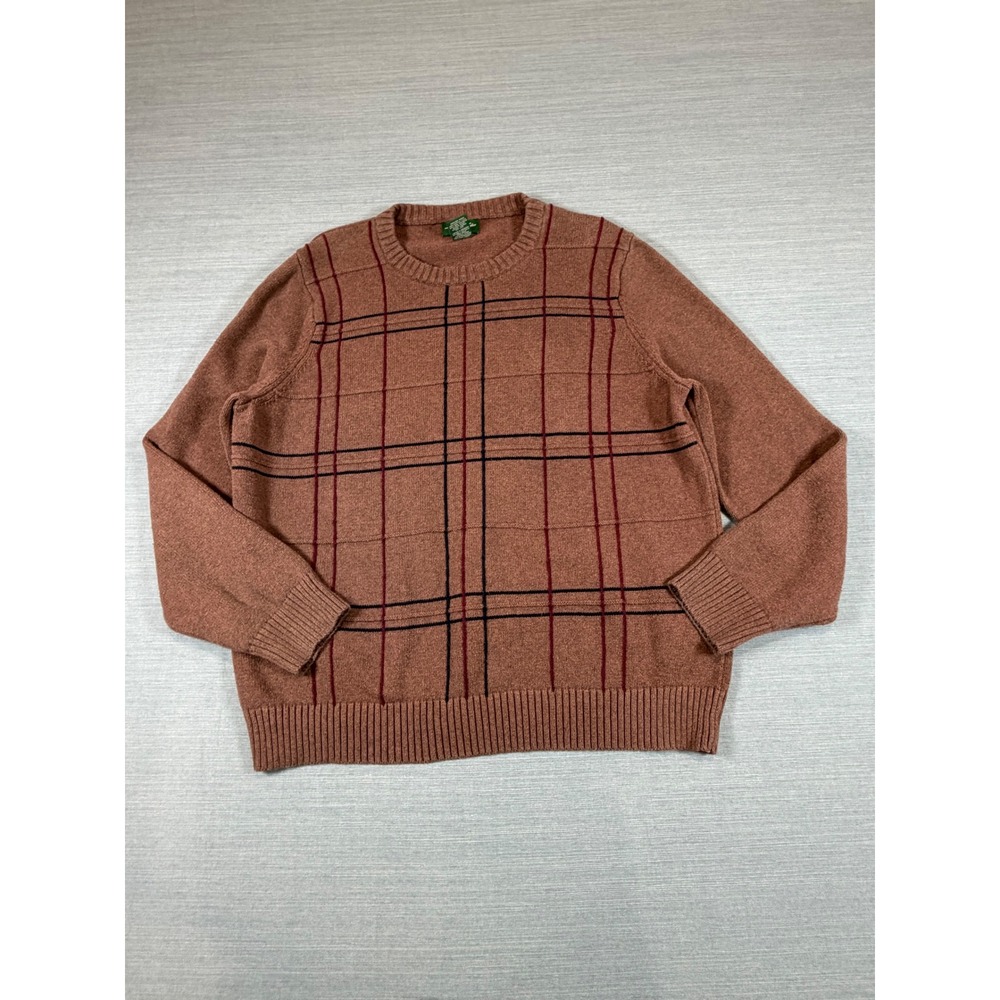 David Taylor Collection Mens XXL Rust Brown Windowpane Plaid Cotton Sweater